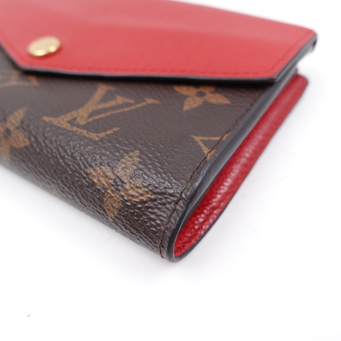 Pre-owned Louis Vuitton Pallas Monogram Coated Canvas & Red Calfskin Wallet