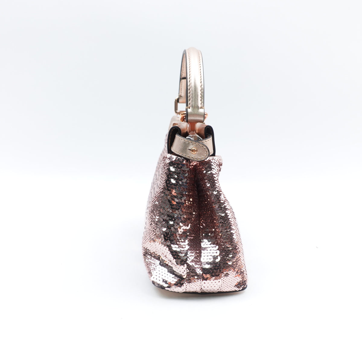 Pre-Owned Fendi Peekaboo Pink Gold Sequin Leather Shoulder Bag T10386894