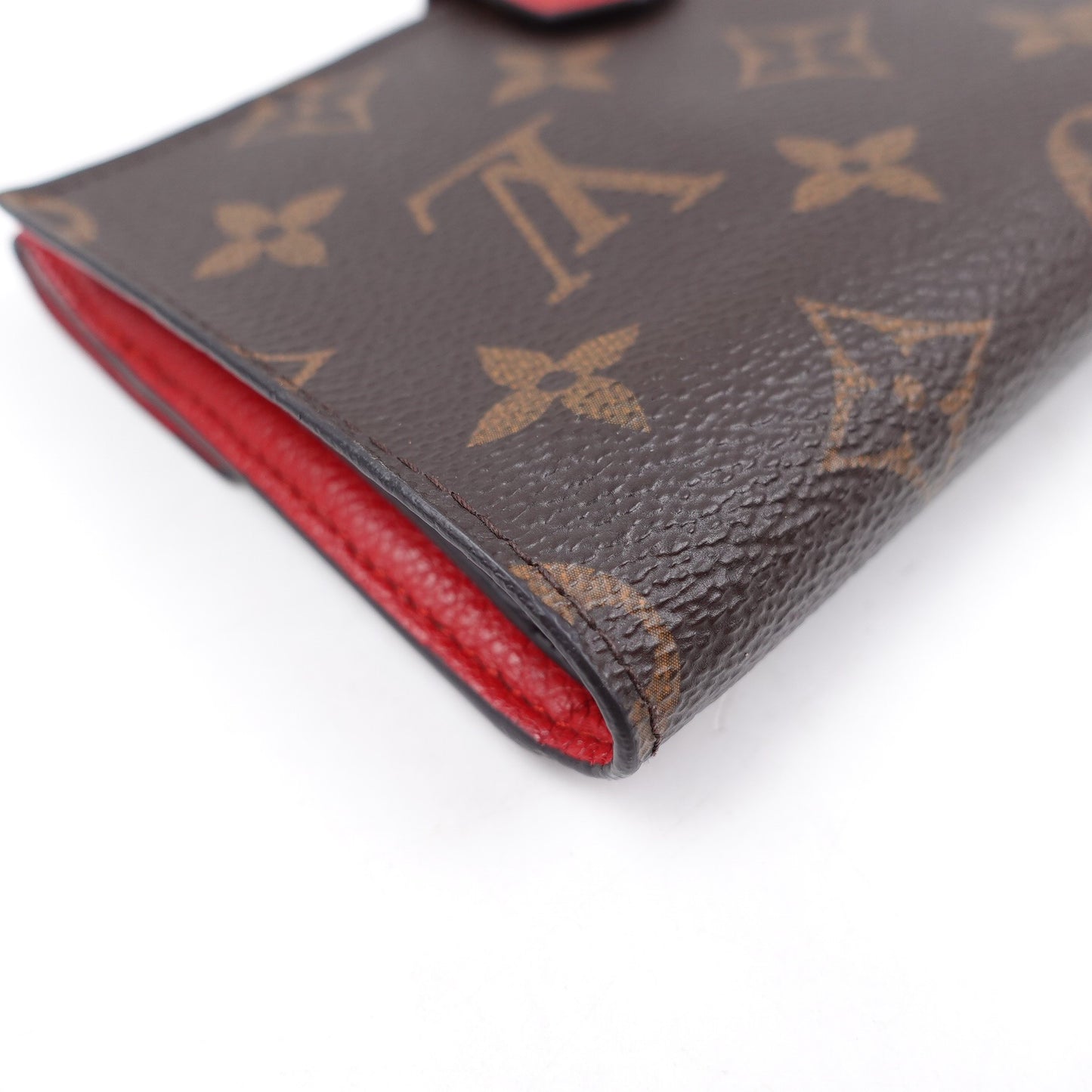 Pre-owned Louis Vuitton Pallas Monogram Coated Canvas & Red Calfskin Wallet