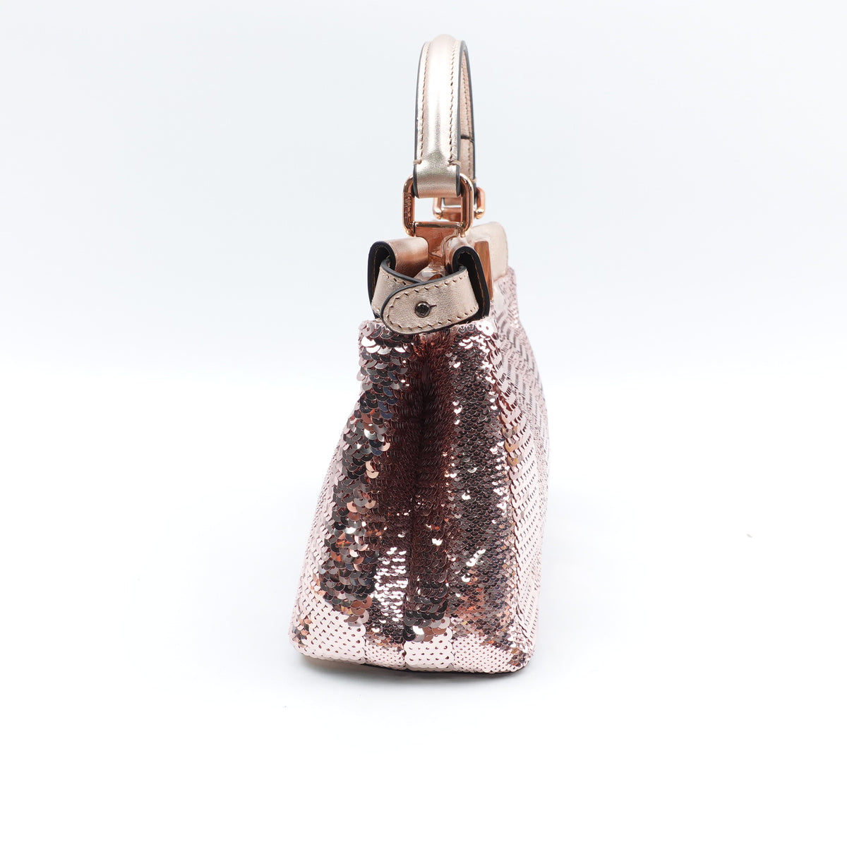 Pre-Owned Fendi Peekaboo Pink Gold Sequin Leather Shoulder Bag T10386894