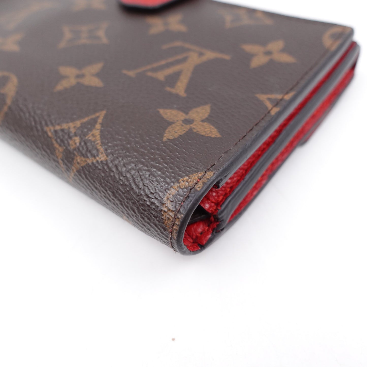 Pre-owned Louis Vuitton Pallas Monogram Coated Canvas & Red Calfskin Wallet