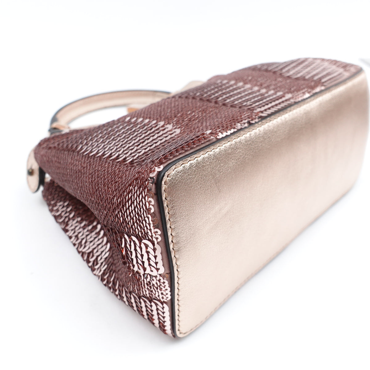 Pre-Owned Fendi Peekaboo Pink Gold Sequin Leather Shoulder Bag T10386894