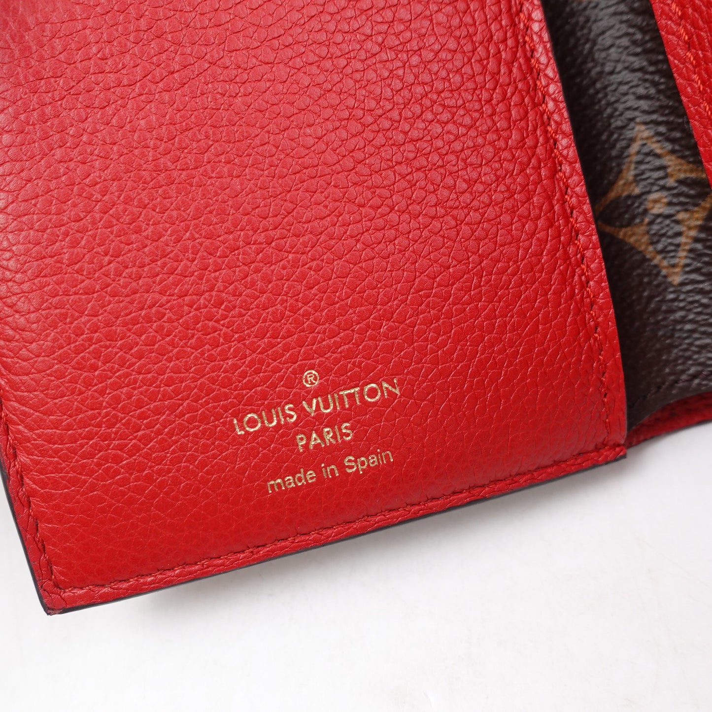 Pre-owned Louis Vuitton Pallas Monogram Coated Canvas & Red Calfskin Wallet