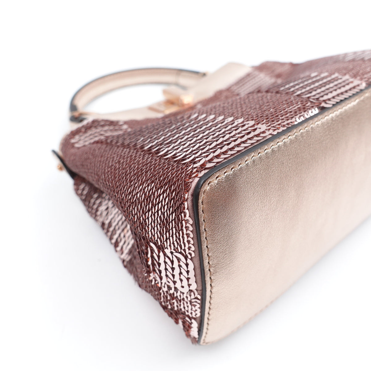 Pre-Owned Fendi Peekaboo Pink Gold Sequin Leather Shoulder Bag T10386894