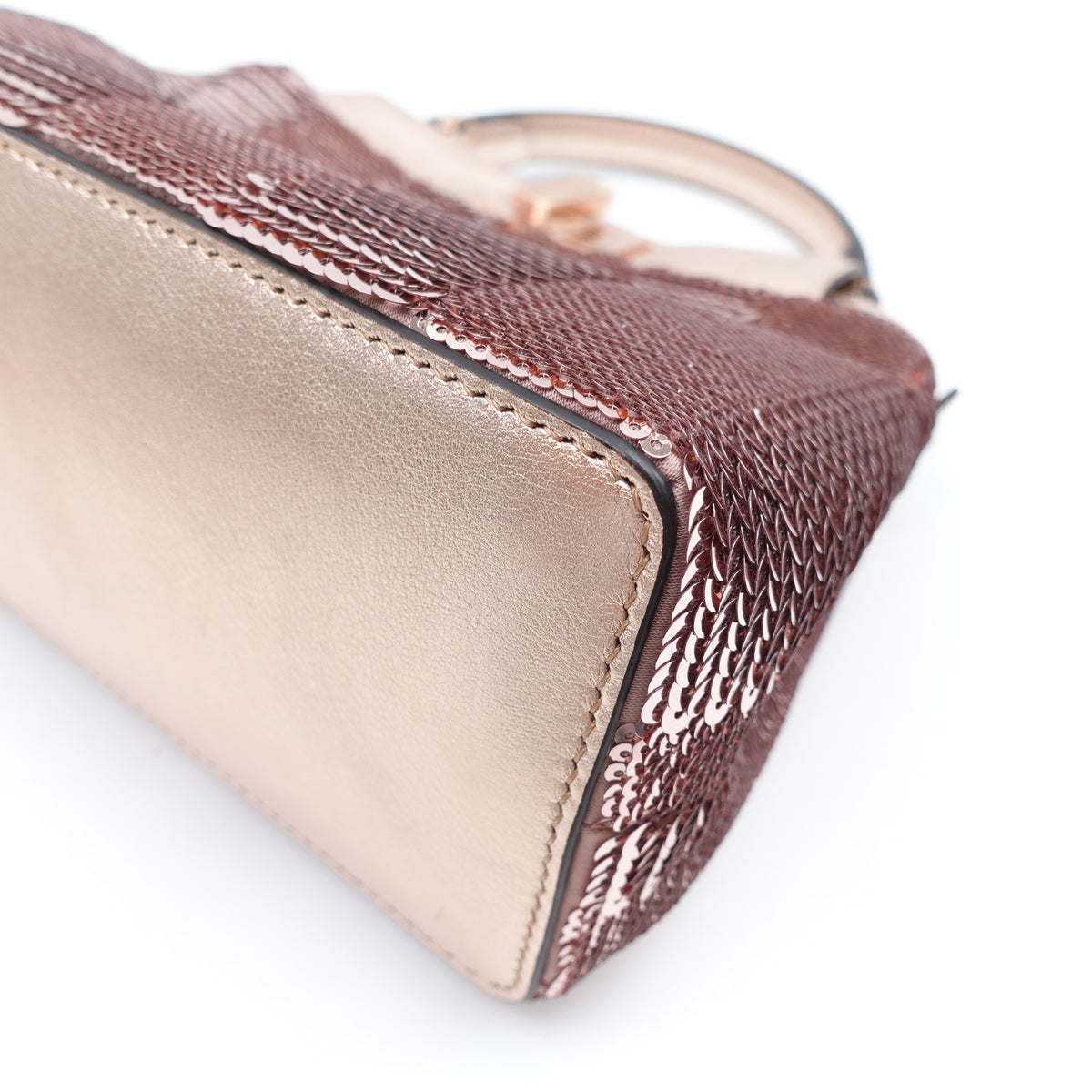 Pre-Owned Fendi Peekaboo Pink Gold Sequin Leather Shoulder Bag T10386894