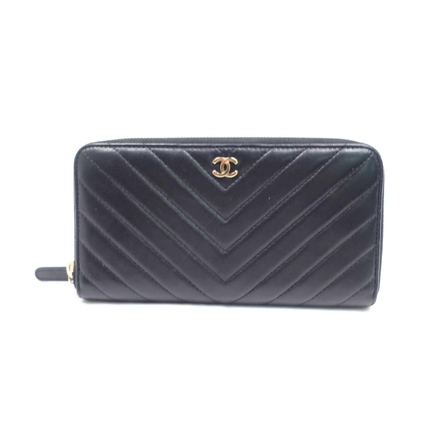 Pre-owned Chanel Black Chervon Lambskin Wallet