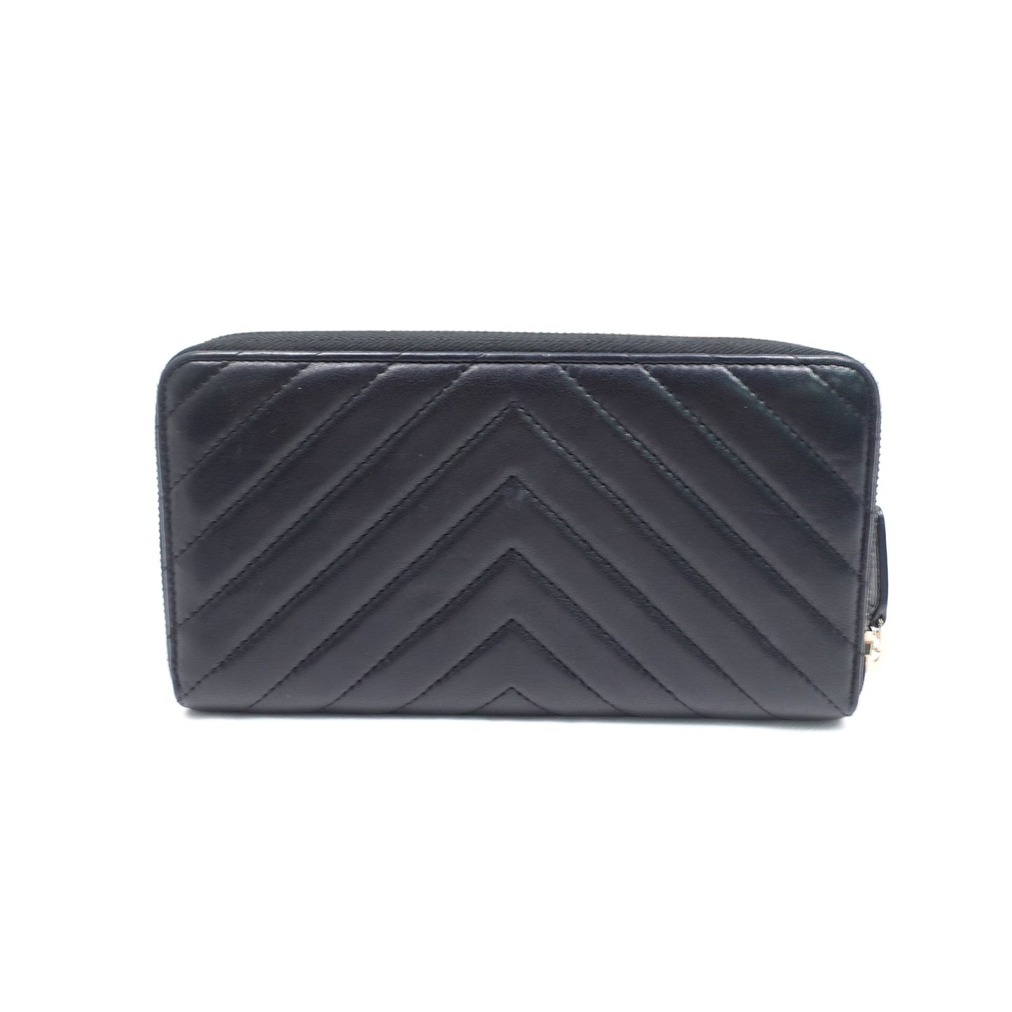 Pre-owned Chanel Black Chervon Lambskin Wallet