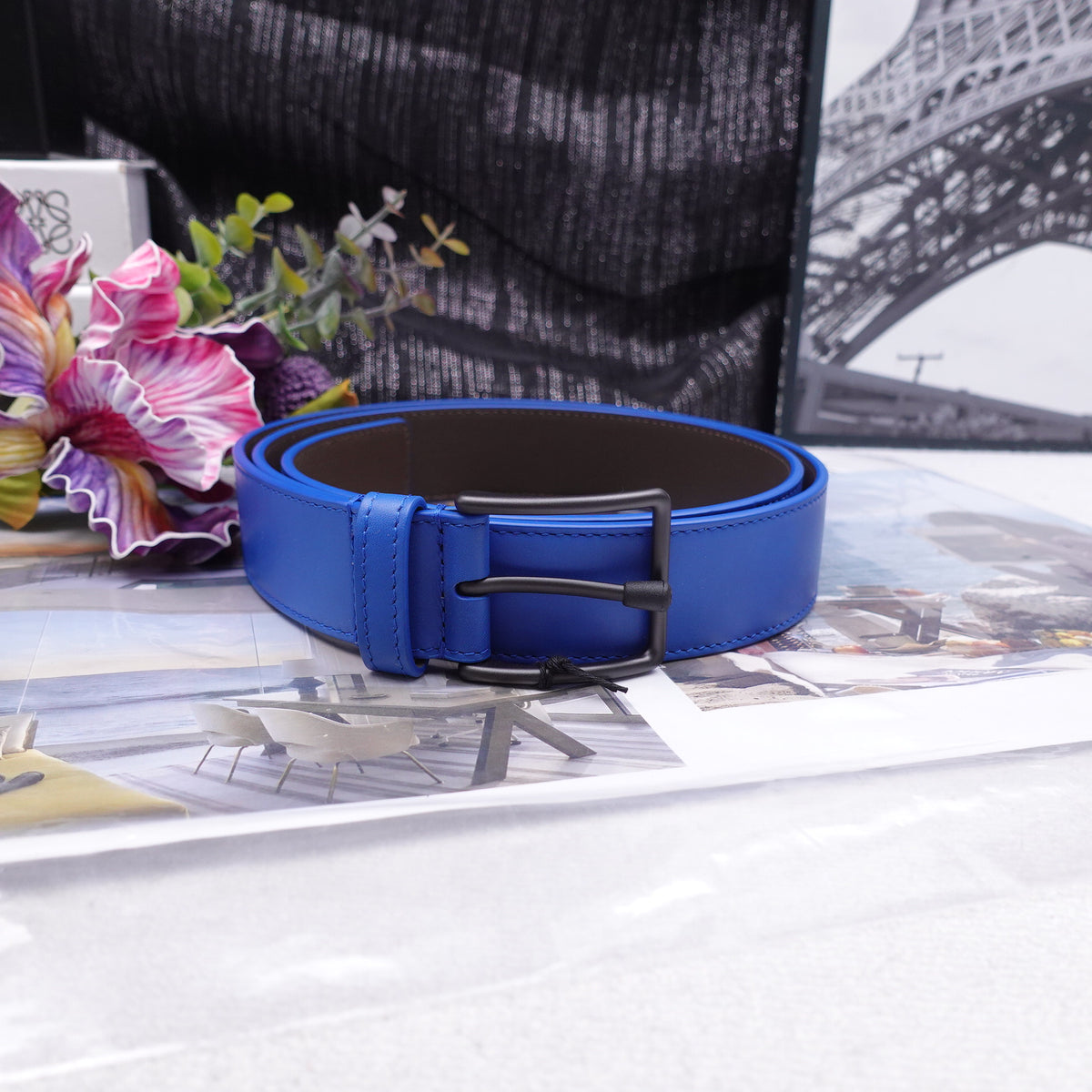 Pre-Owned Bottega Veneta Blue Calfskin Leather Belt T10343896