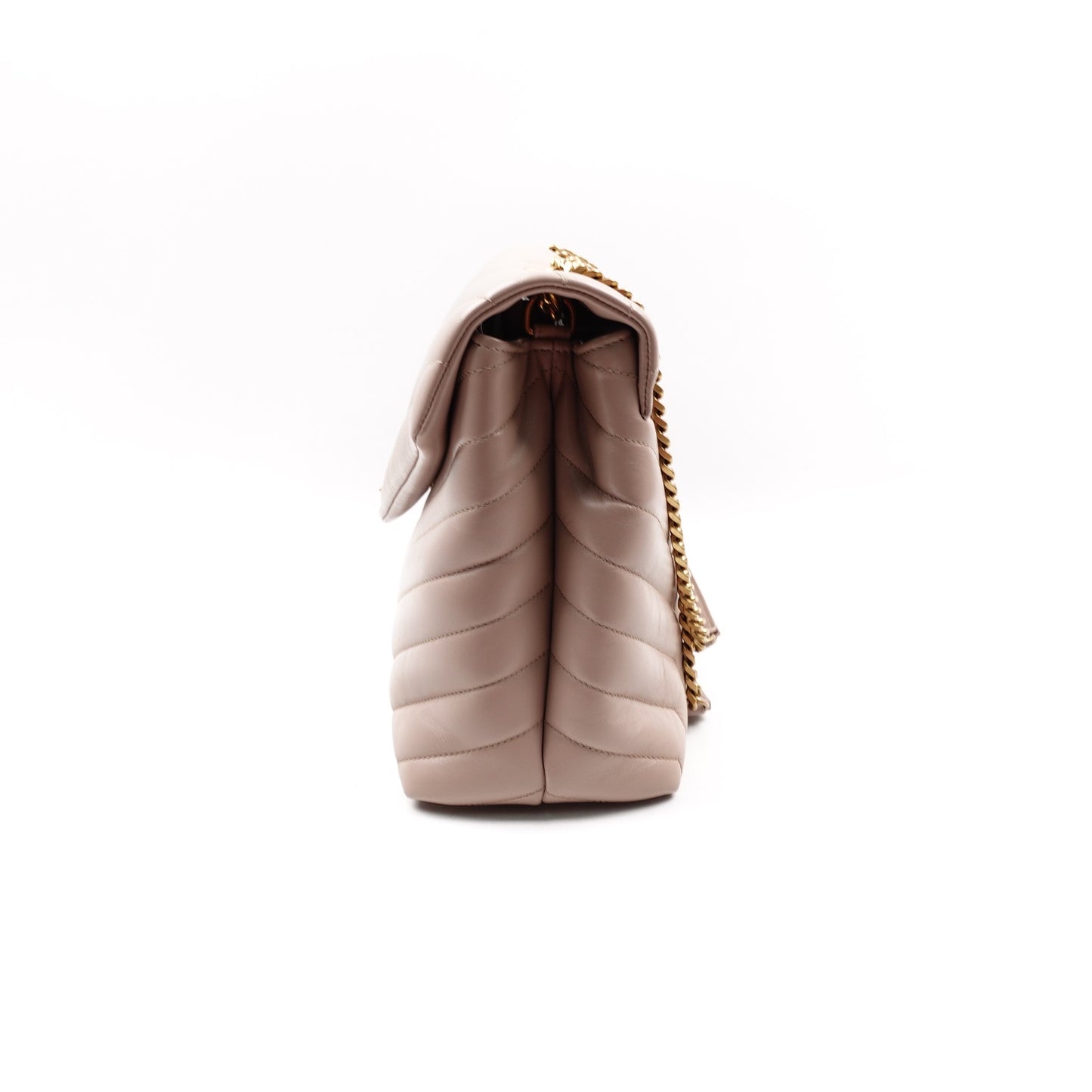 Pre-owend Saint Laurent Loulou Medium Milktea Calfskin Shoulder Bag