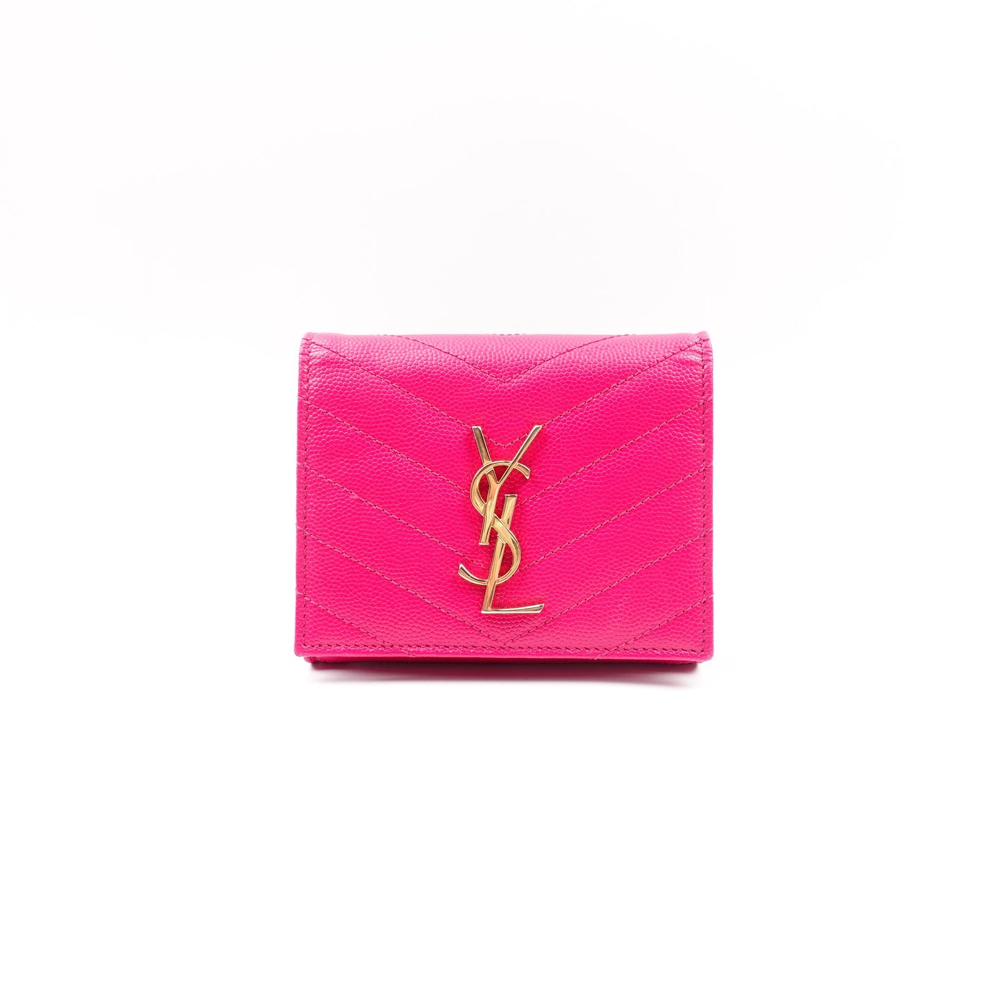 Pre-owned Saint Laurent Monogramme Fuchsia Pink Calfskin Wallet