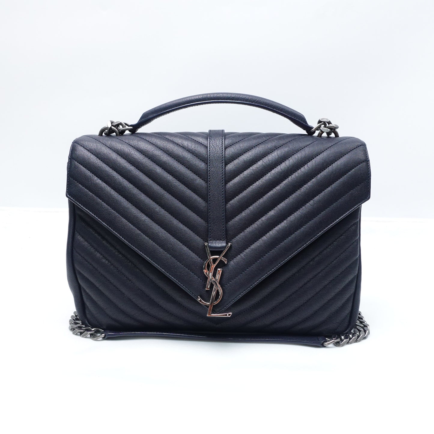 Pre-owned Saint Laurent College Navy Calfskin Shoulder Bag