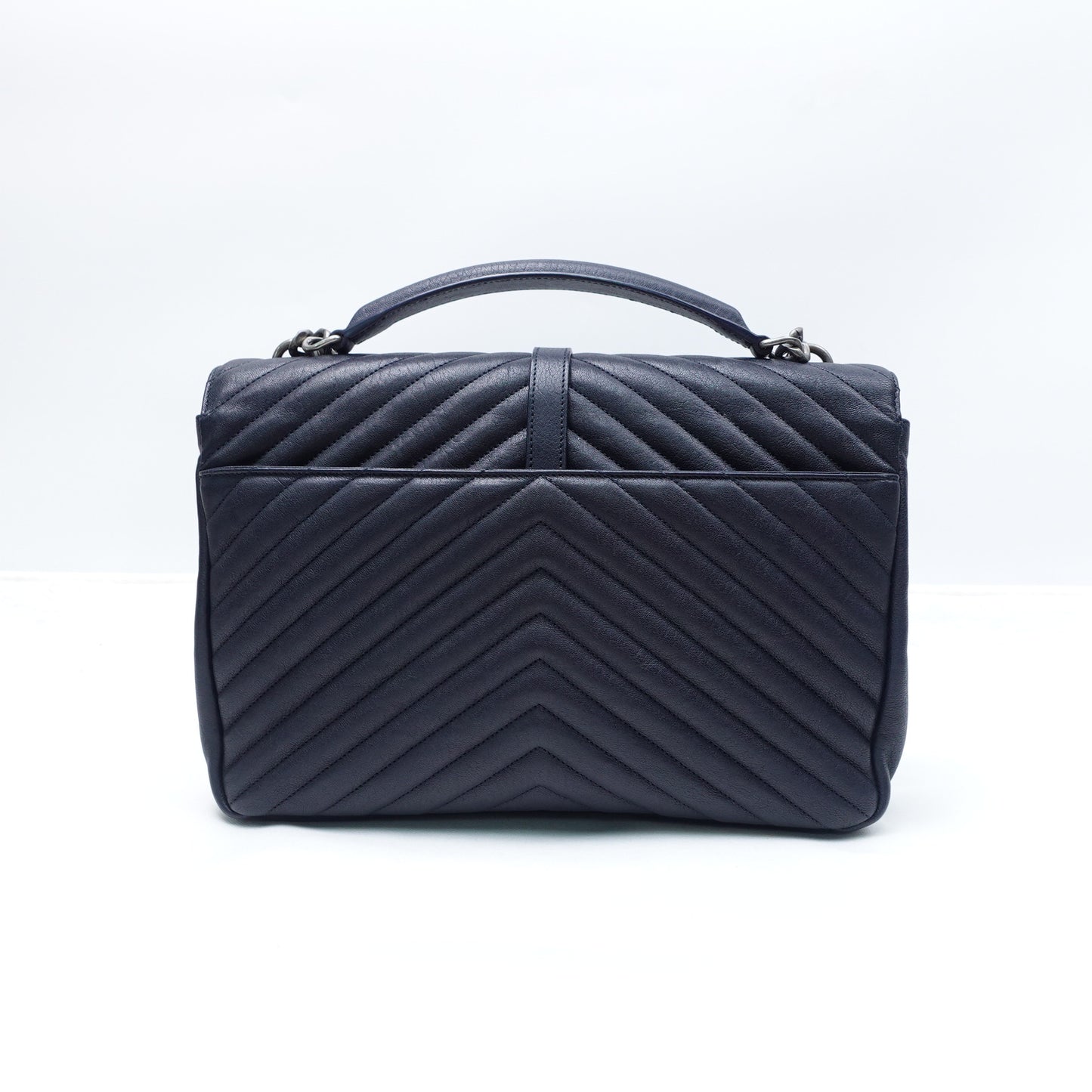 Pre-owned Saint Laurent College Navy Calfskin Shoulder Bag