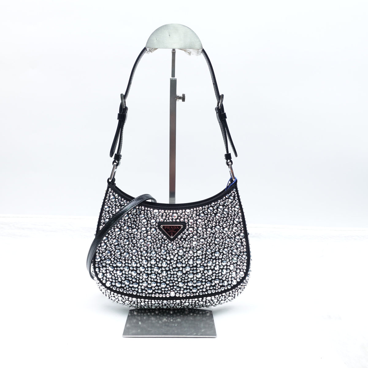 【DEAL】Pre-Owned Prada Cleo Silver Crystal Hobo Bag T10291937