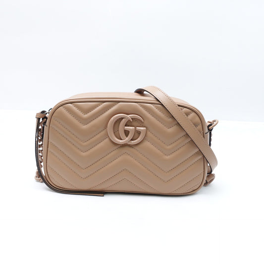 Pre-owned Gucci GG Marmont Camera Milktea Calfskin Crossbody Bag