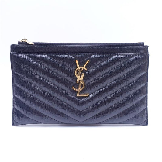 Pre-owned Saint Laurent Black Monogram Calfskin Clutch