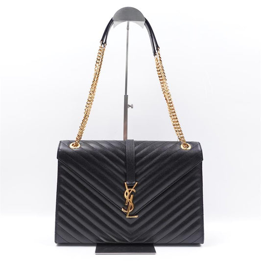 Saint Laurent Monogram Black Calfskin Envelope Cross Body Bag