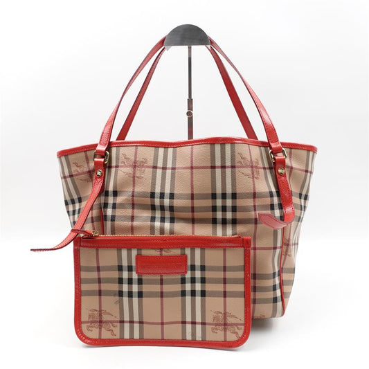 【DEAL】Pre-owned Burberry Brown And Red Coated Canvas Tote Bag-HZ