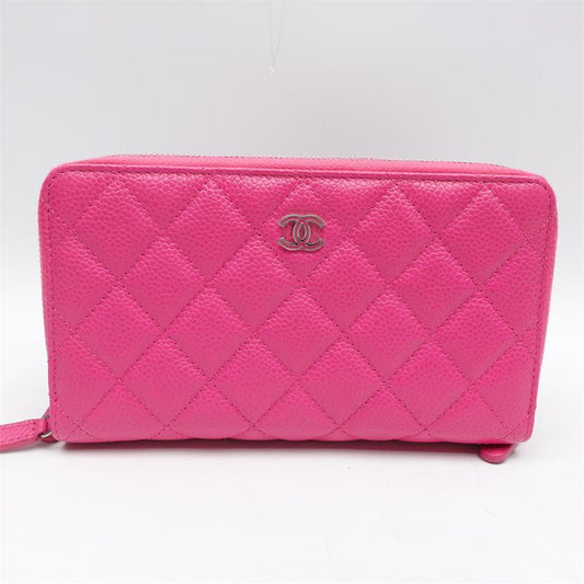 Pre-owned Chanel Pink Caviar Leather Calfskin Long Wallet-HZ