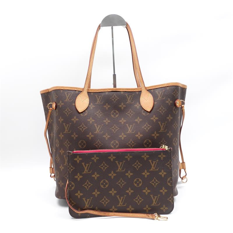 Pre-owned Louis Vuitton Neverfull MM Monogram Brown With Fuchsia Pink Coated Canvas Tote W/P