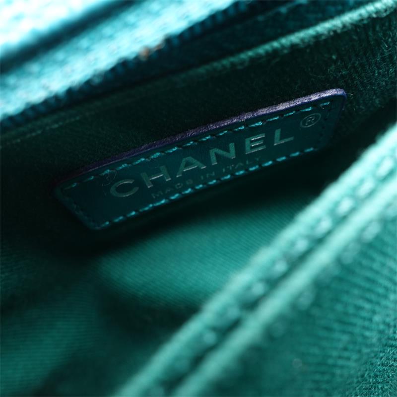 Pre-owned Chanel Chervon Coco Handle Teal Caviar  Satchel