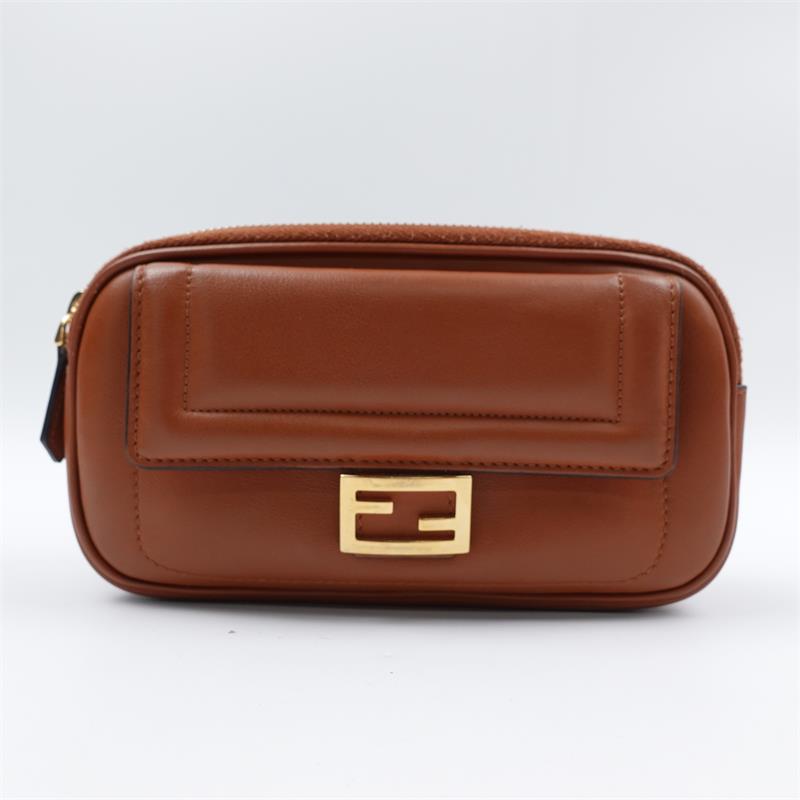 Pre-owned Fendi Brown Baguette Calfskin Shoulder Bag-HZ