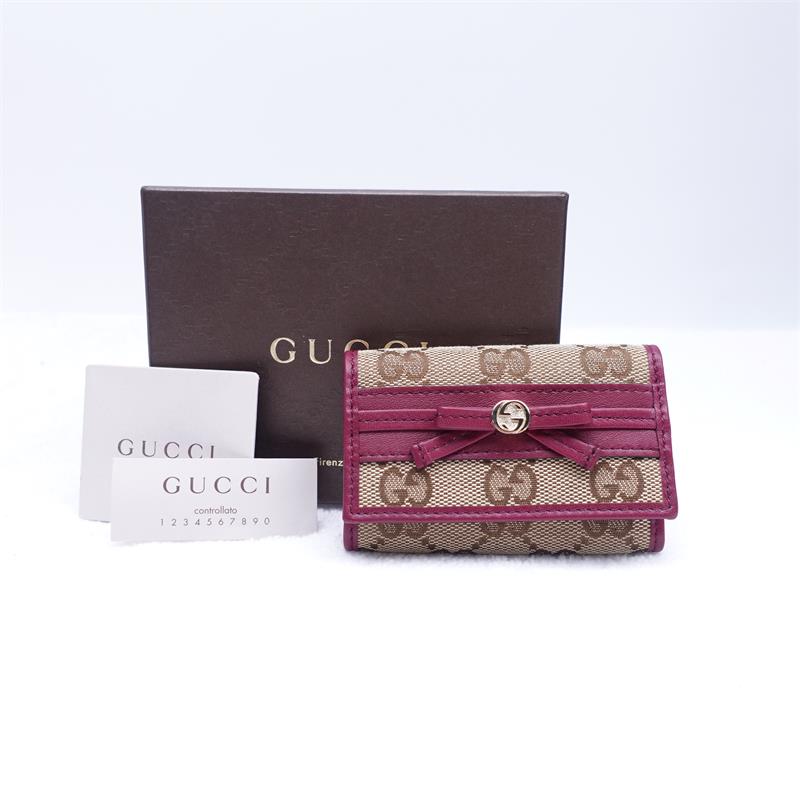 Pre-owned Gucci Red Canvas Key Holder