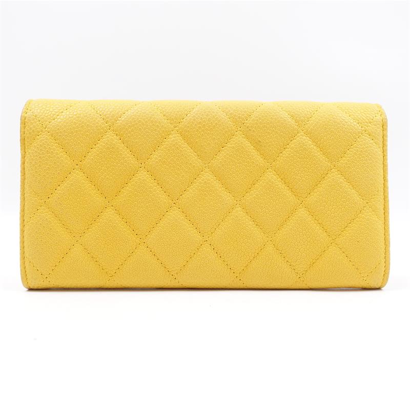 Pre-owned CHANEL calfskin Small Leather Goods Yellow Quilted Cavier Long Wallet-HZTT