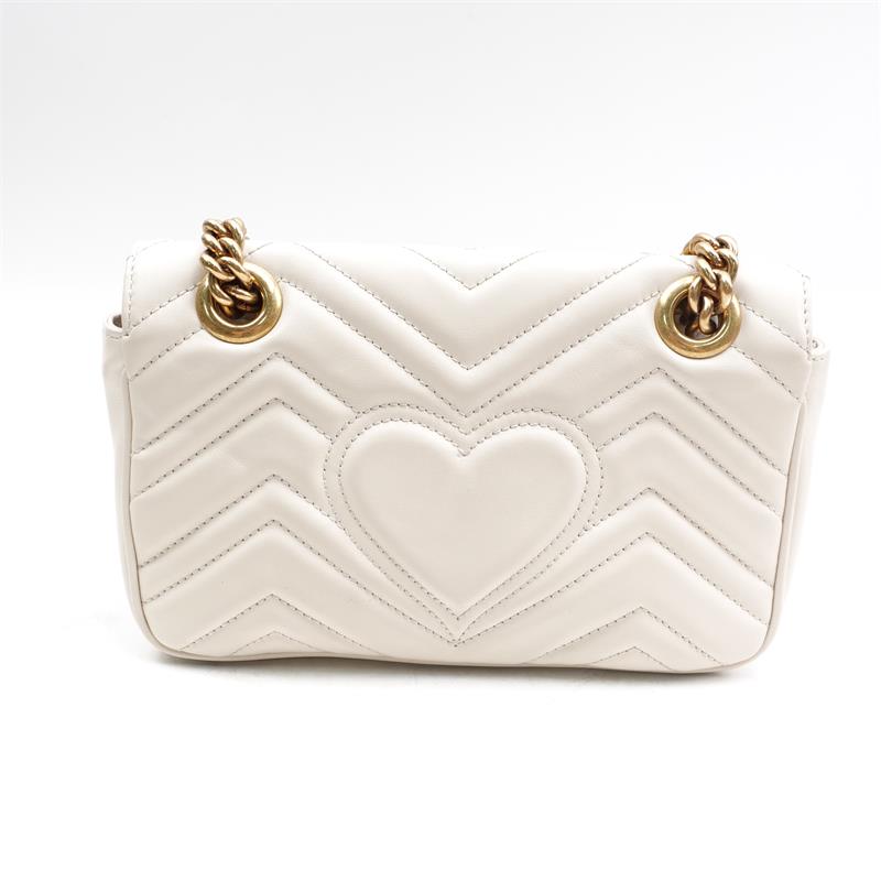Pre-owned Gucci Marmont White Calfskin Shoulder Bag-TS