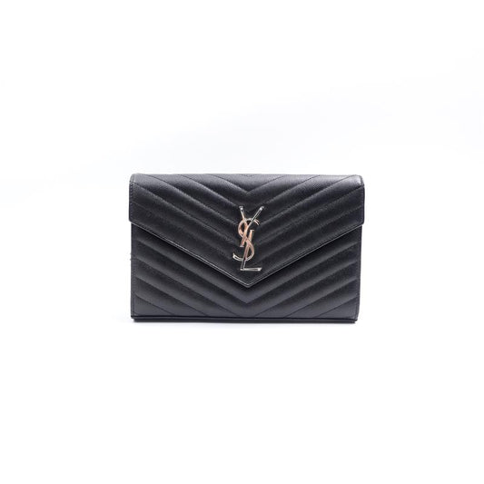 Pre-owned Saint Laurent Envelope Black Calfskin With Silver Hardware Shoulder Bag - HZ