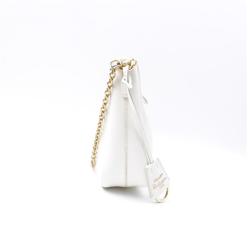 Pre-owned Prada Re-Edition White Saffiano Shoulder Bag - HZ