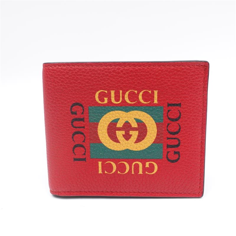 Pre-owned Gucci Print Red Calfskin Bifold Wallet