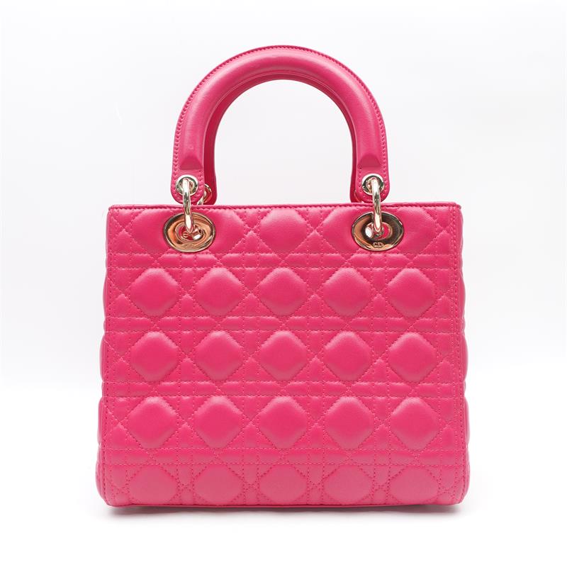 Pre-owned Dior Lady Medium Hotpink Lambskin Leather Satchel