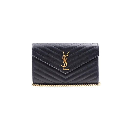 Pre-owned Saint Laurent Envelope Black Calfskin With Gold Hardware Shoulder Bag - HZ