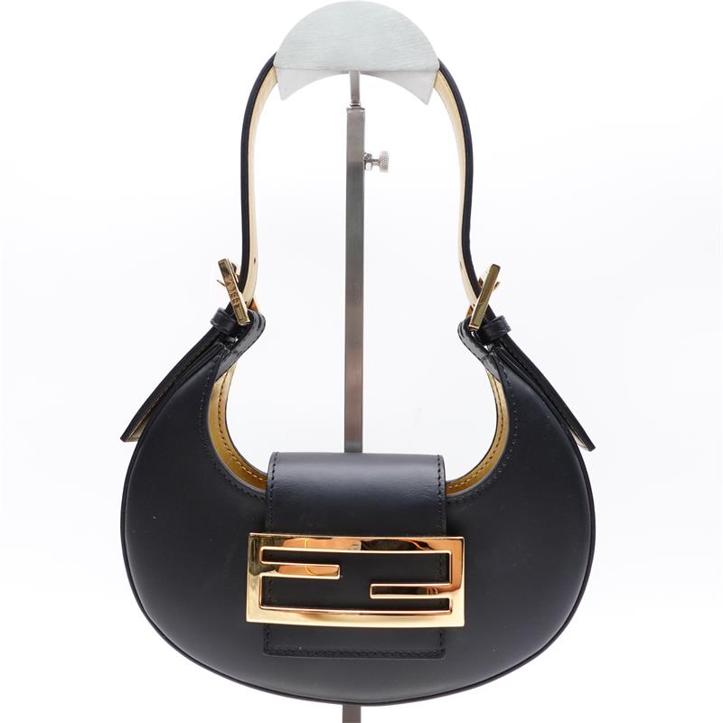 Pre-owned Fendi Cookie Black Gold Calfskin Shoulder Bag-HZ