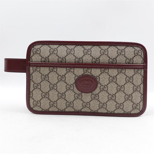 Pre-owned Gucci GG Supreme Beige & Burgundy Coated Canvas Clutch