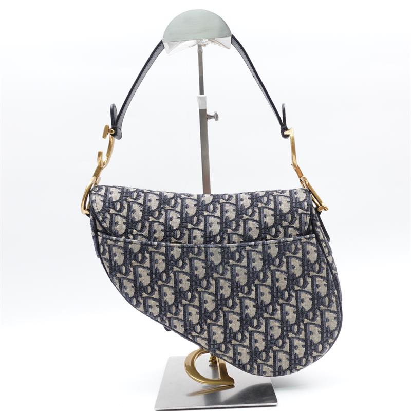 Pre-owned Dior Saddle Oblique Blue Canvas Shoulder Bag