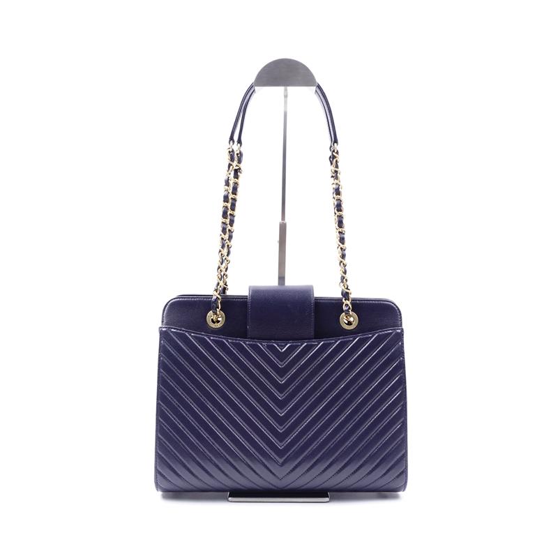 Pre-owned Chanel Navy Blue V Calfskin Shoulder Bag