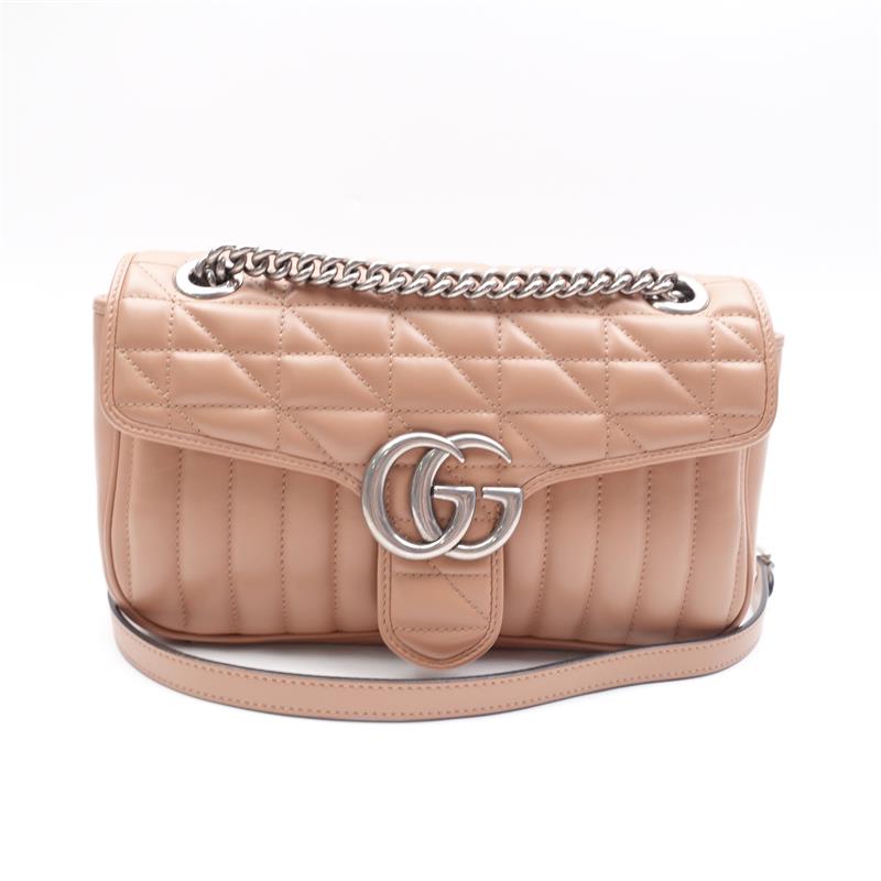 Pre-owned Gucci Marmont Milk Tea Calfskin Shoulder Bag-HZ