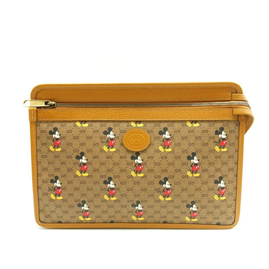 Gucci Mickey Mouse Pattern Beige Canvas Cluch