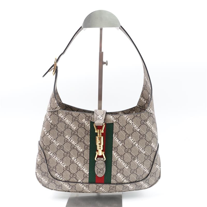 Pre-owned Gucci X BALENCIAGA GG Supreme Monogram Jackie 1961 Hobo Beige Shoulder Bag