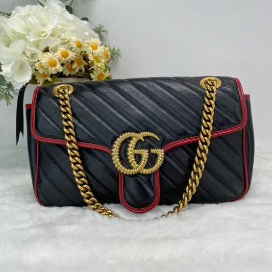 【Deal】Pre-owned Gucci GG Marmont Black Calfskin Shoulder Bag-HZ