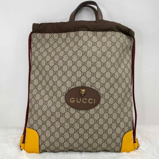 Pre-owned Gucci GG Supreme Tiger Brown Coated Canvas Backpack-HZ