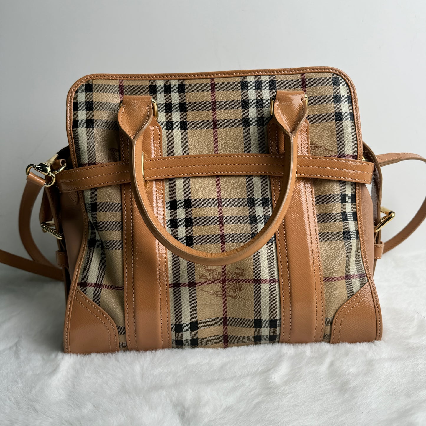 【DEAL】Pre-owned Burberry Pink & Beige Coated Canvas Shoulder Bag-HZ