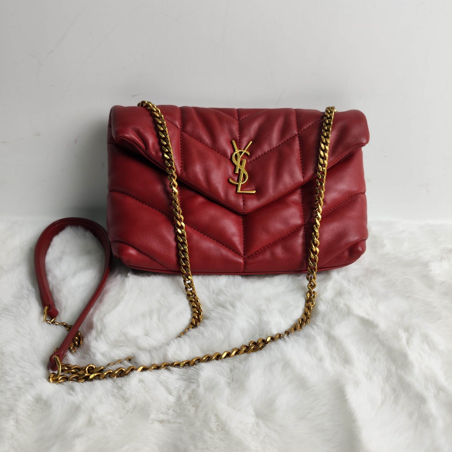 Pre-owned  Saint Laurent Red Puffer Lambskin Shoulder Bag-HZ