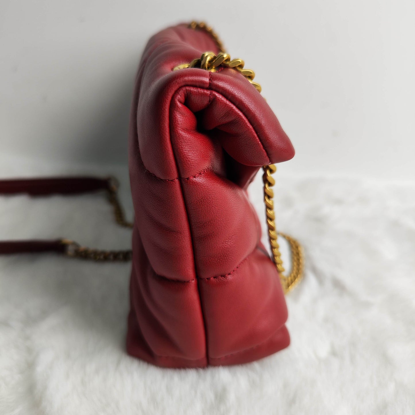 Pre-owned  Saint Laurent Red Puffer Lambskin Shoulder Bag-HZ