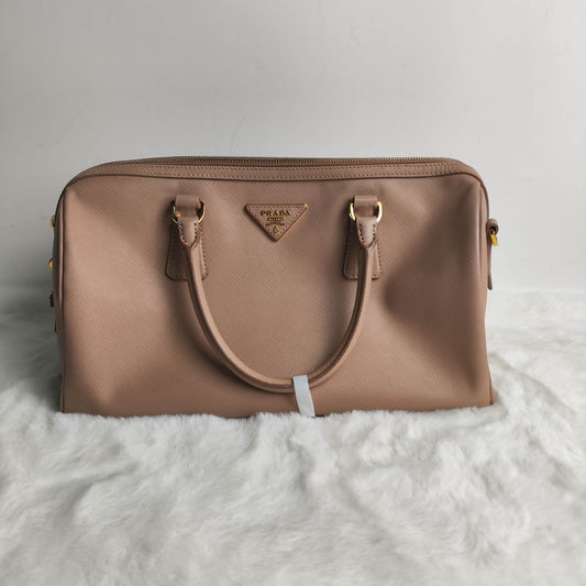 【DEAL】Pre-owned Prada Boston Beige Calfskin Shoulder Bag-HZ