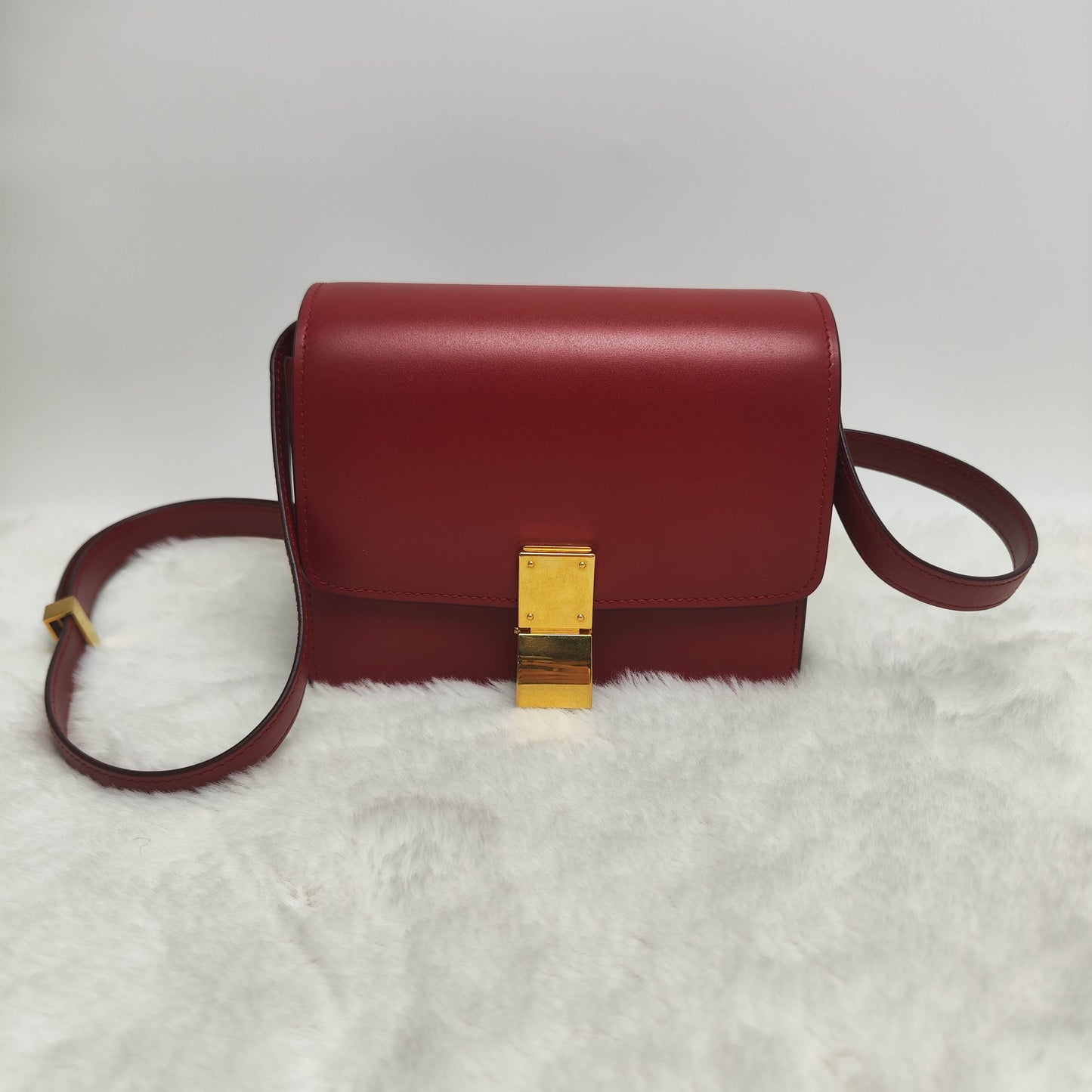 Pre-owned Celine Classic Box Red Calfskin Shoulder Bag-HZ