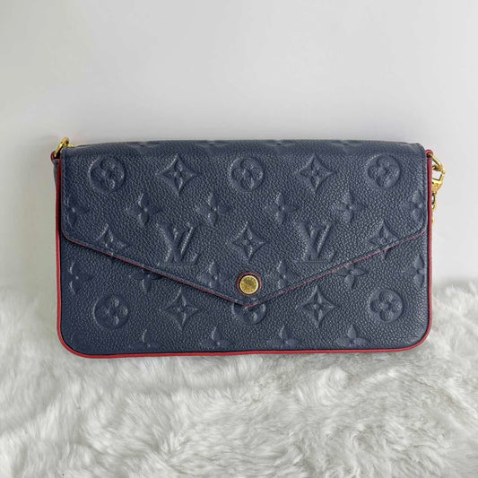 【DEAL】Pre-owned Louis Vuitton Logo Blue Calfskin Shoulder Bag-HZ