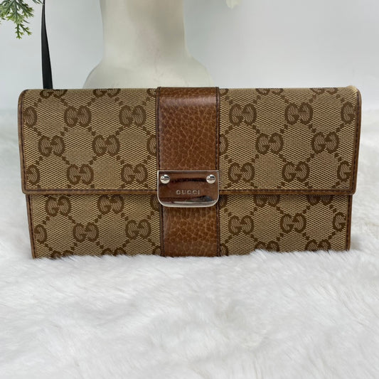 【Deal】Pre-owned Gucci Brown GG Canvas Long Wallet-HZ