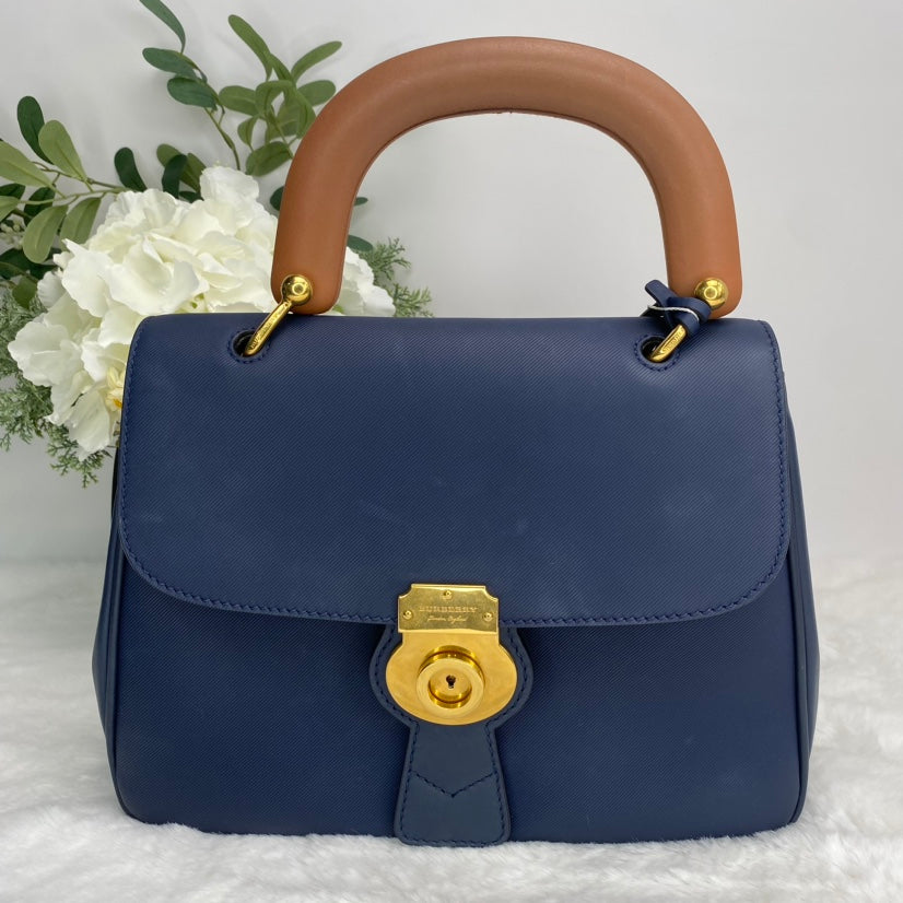 【DEAL】Pre-owned Burberry Deep Blue & Brown Calfskin Shoulder Bag-HZ